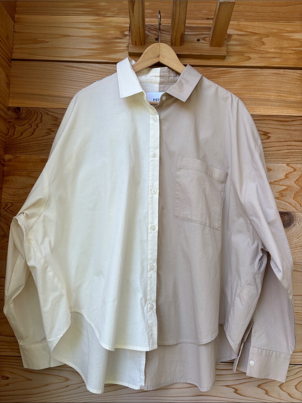 Pistola Sloane Split Color Button Down Shirt Large Oversized Cotton NWOT - Picture 4 of 8